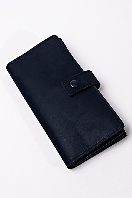 Leather wallet "Crazy" with a button and a lock in black - #8046317