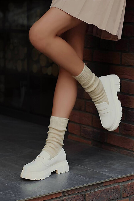 Hellbeige gerippte Socken aus Merinowolle - #2040322