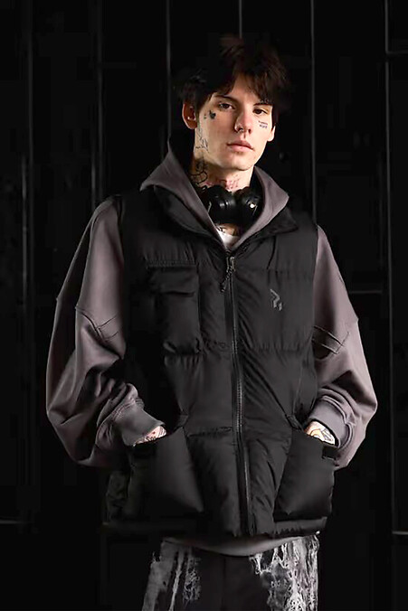 Herren Oversize Weste Puffi schwarz matt - #8043322