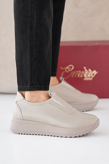 Women's spring-autumn beige leather sneakers - #2505324