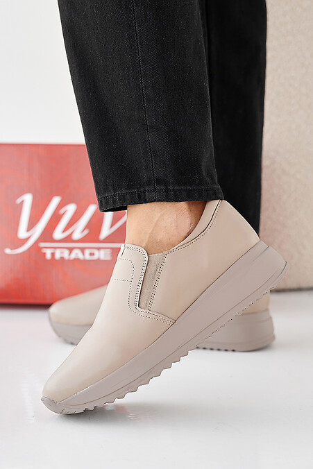 Women's spring-autumn beige leather sneakers. Sneakers. Color: beige. #2505327
