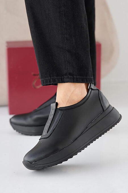 Damen-Ledersneaker Frühling-Herbst schwarz. Turnschuhe. Farbe: das schwarze. #2505331