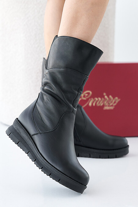 Women's winter black leather boots - #2505332