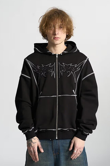 Urchi - Schwarzer Oversize-Hoodie mit Reißverschluss - #8043332