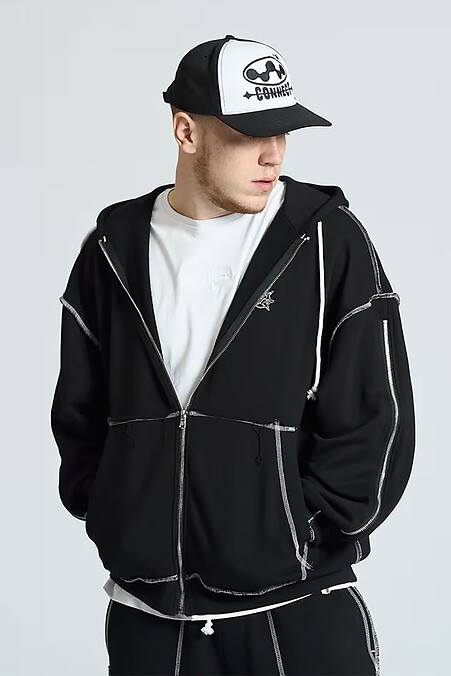 Reißverschluss-Oversize-Hoodie Zone schwarz - #8043333
