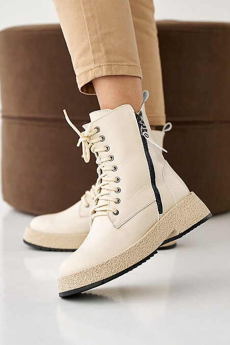 Women's milk winter leather boots. Boots. Color: beige. #2505354