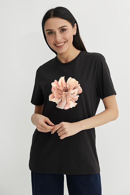 Schwarzes T-Shirt „Magnolia“ - #9001355