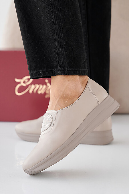 Women's spring-autumn beige leather sneakers. Sneakers. Color: beige. #2505359