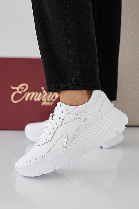 Women's spring-autumn white leather sneakers. Sneakers. Color: white. #2505361