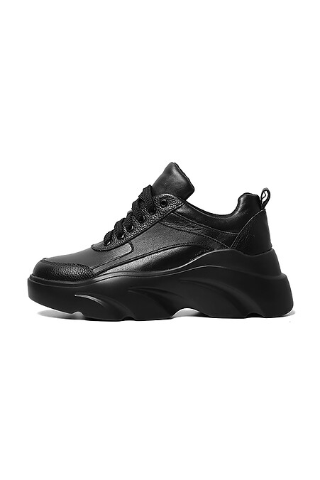Стильные кожаные черные кроссовки на высокой платформе - #4205368