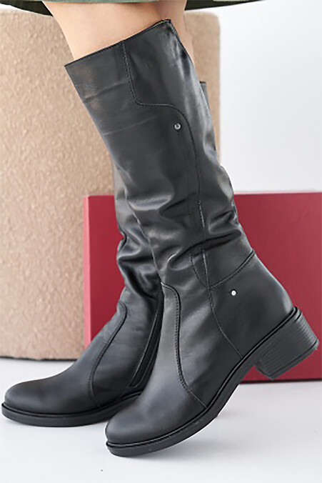 Women's winter black leather boots. Boots. Color: black. #2505369