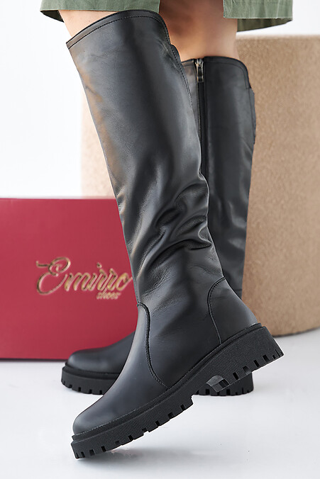 Women's winter black leather boots - #2505370