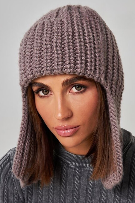 Ash-colored women's ushanka. Hats, berets. Color: gray, pink. #4496375