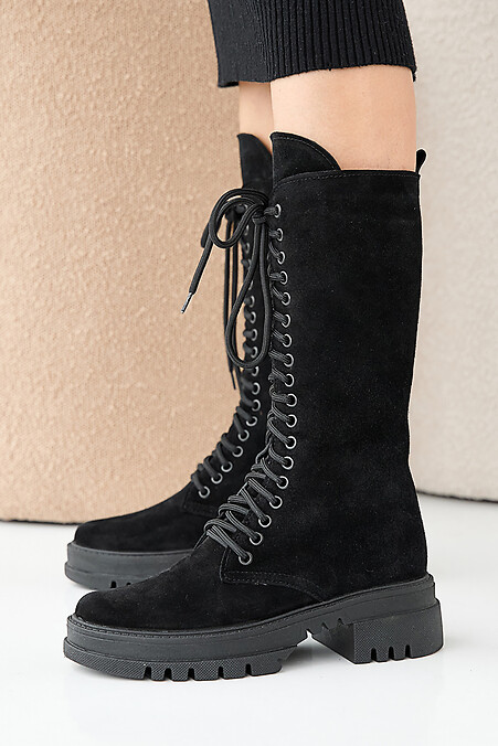 Black suede winter women's boots. Boots. Color: black. #2505376