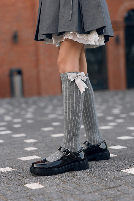 Children's white lace socks with a satin bow. Golfs, socks. Color: gray. #2040380