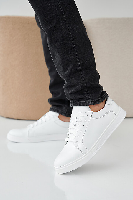 Men's spring-autumn white leather sneakers. sneakers. Color: white. #2505380