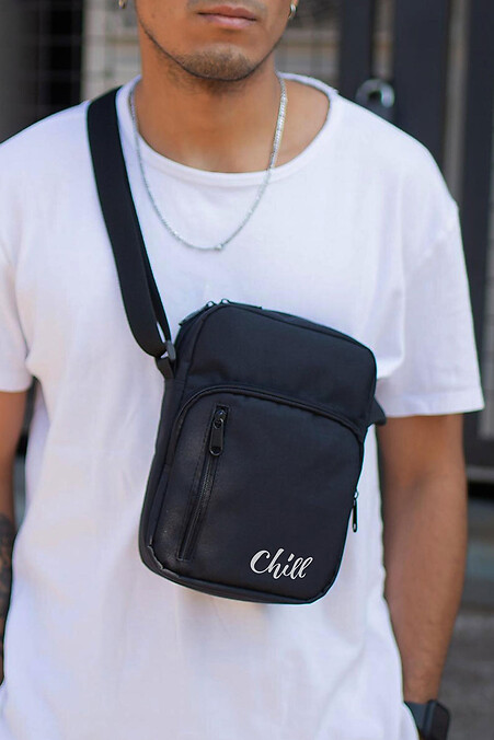 Men's Messenger Bag Shoulder Pouch with Chill Black Print. Crossbody. Color: black. #8055384