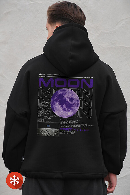 Herren Oversize Hoodie Sweatshirt aus Fleece mit Kapuze und Aufdruck Without Moon Black - #8049386