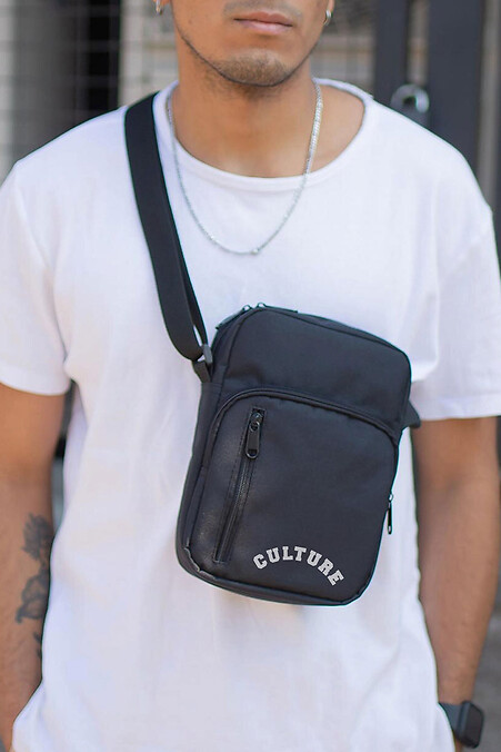 Men's Messenger Bag Shoulder Pouch with Culture Black Print. Crossbody. Color: black. #8055392