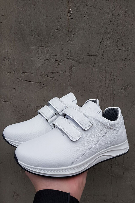 Детские кроссовки кожаные весенние белые. Кроссовки. Цвет: белый. #8019393