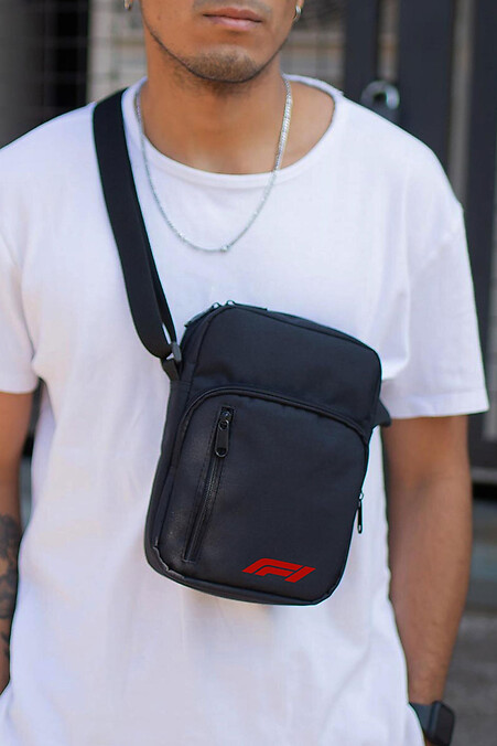 Herren Messenger Bag Umhängetasche mit F1Red Print Schwarz - #8055398