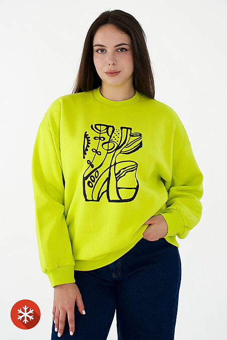 Warm sweater WENDI on fleece Abstraction. Sportswear. Color: yellow. #9001398
