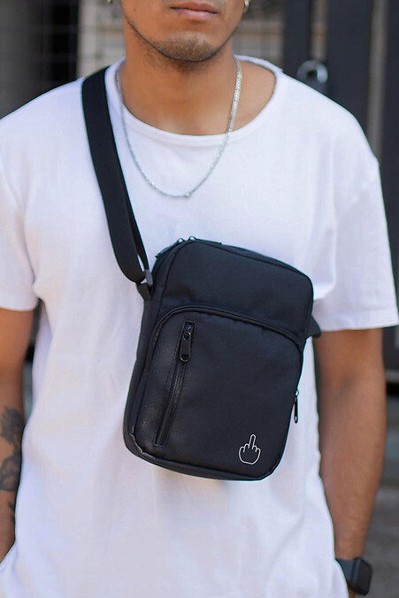 Men's Messenger Bag Shoulder Pouch with Finger Print Black - #8055404