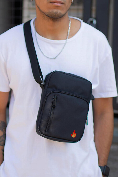 Men's Messenger Bag Shoulder Pouch with Fire Black Print - #8055406