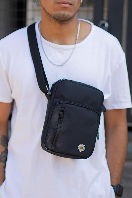 Herren-Kuriertasche Schultertasche mit Blumendruck Schwarz - #8055408