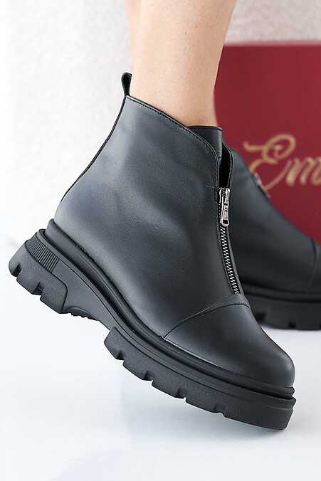 Women's spring-autumn black leather boots - #2505409