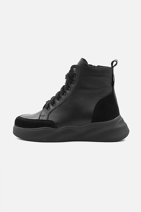 Зимові шкіряні черевики з замшевими вставками. Черевики. Колір: чорний. #4205409