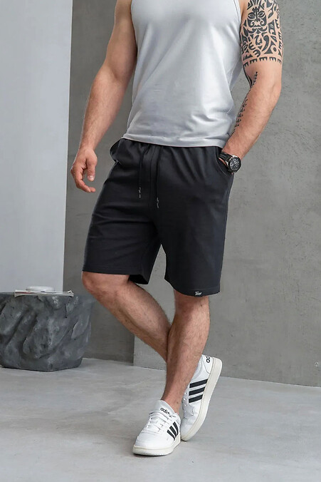 Herren einfarbige lässige gestrickte Baumwollshorts schlicht klassisch schwarz - #8034410