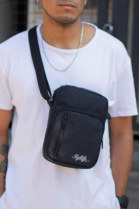 Men's Messenger Bag Shoulder Pouch with Highlife Print Black. Crossbody. Color: black. #8055412