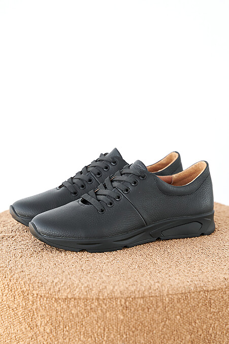 Women's spring-autumn black leather sneakers. Sneakers. Color: black. #2505413