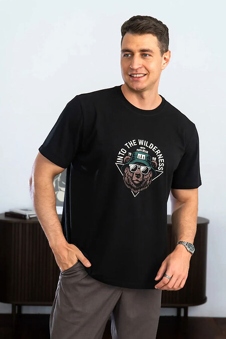 Herren T-Shirt mit Bären-Print aus schwarzer Jersey-Baumwolle - #8034413