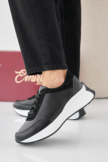 Damen-Sneakers aus schwarzem Leder fr Frhling und Herbst. Turnschuhe. Farbe: das schwarze. #2505416