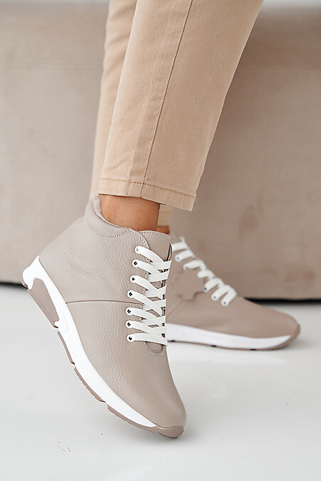 Women's winter beige leather sneakers. Sneakers. Color: beige. #2505422