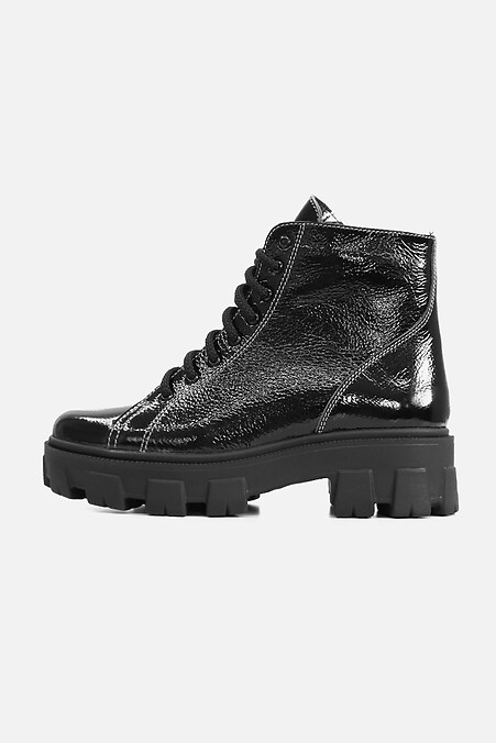 Лакові чорні зимові черевики зі шнурком і блискавкою. Черевики. Колір: чорний. #4205424