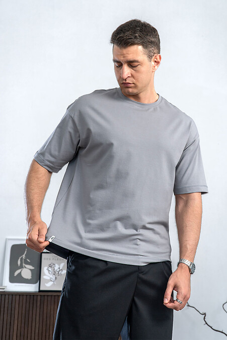 Men's oversized cotton t-shirt plain Oversize Gray - #8034426