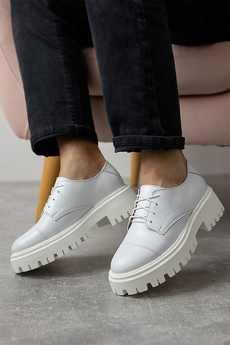Женские туфли кожаные весенние белые - #8019430
