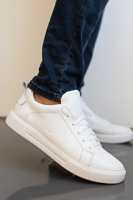Men's leather spring white sneakers - #8019435