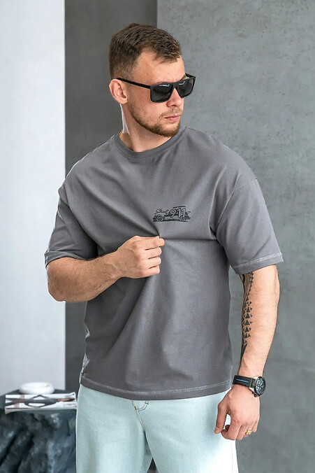 Herren-T-Shirt aus Baumwolle in Übergröße mit Porsche-Aufdruck Grau - #8034435