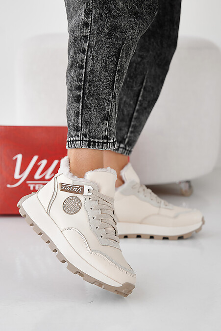Women's leather winter milk sneakers. Sneakers. Color: beige. #2505444