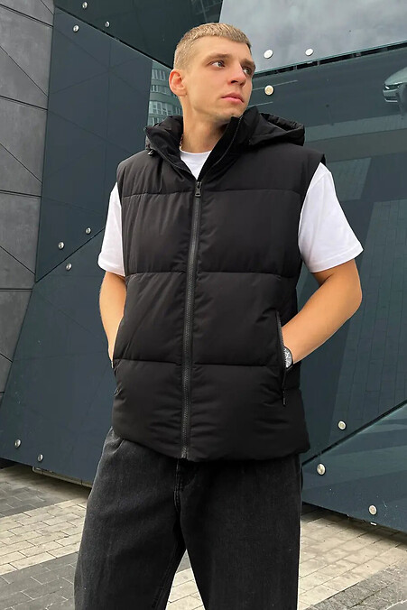 Soft insulated vest in black with hood - #8031445
