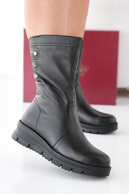 Schwarze Damen-Winterstiefel aus Leder - #2505446