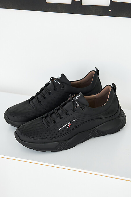 Мужские кроссовки кожаные весенние черные. Кроссовки. Цвет: черный. #8019446