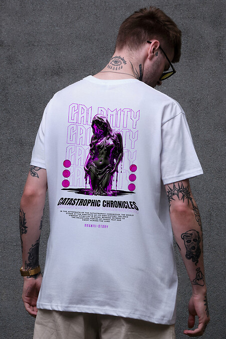 Herren-T-Shirt in Übergröße mit Calomity-Aufdruck Weiß - #8049448