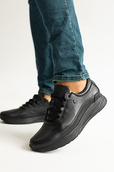 Мужские кроссовки кожаные весенние черные. Кроссовки. Цвет: черный. #8019449