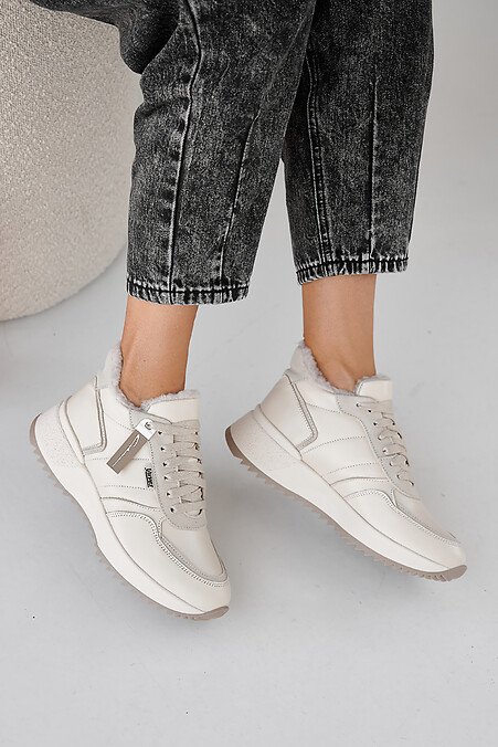 Women's leather winter milk sneakers. Sneakers. Color: beige. #2505450