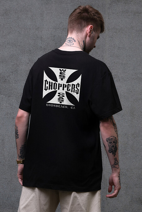Men's Oversized T-Shirt with Choppers Print Black - #8049450